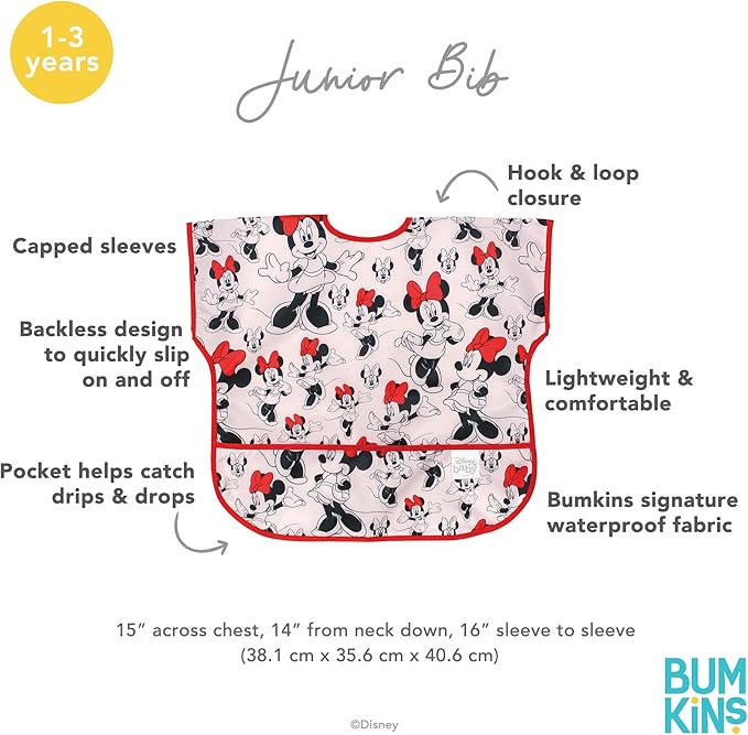 Bumkins Bibs - Toddler Bibs, Waterproof, Large for 1-3 Years, Short Sleeve-BubblyBeeBaby