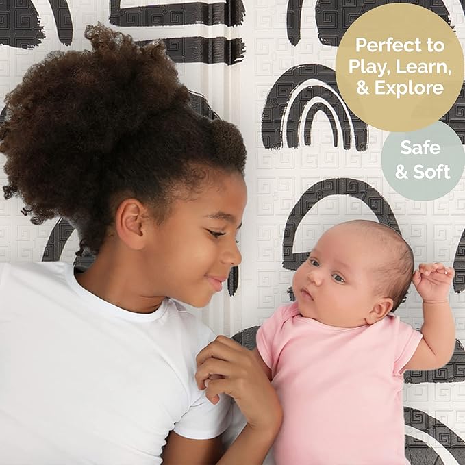 JumpOff Jo - Extra Large Waterproof Foam Padded Play Mat for Infants, Babies, Toddlers, Play Pens & Tummy Time, Foldable Activity Mat, 77 x 70 x 0.6 inches-BubblyBeeBaby