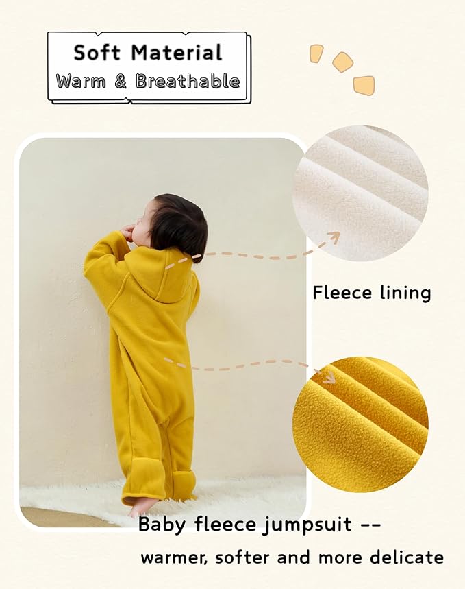 Newborn Baby Fleece Jumpsuit Girls Boys Winter Hooded Coverall Romper Cute Baby Snowsuit Clothes-BubblyBeeBaby