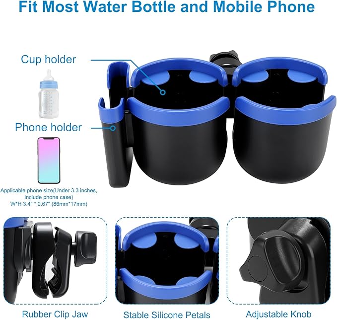 Accmor Stroller Cup Holder with Phone Holder, Bike Cup Holder, Universal Cup Holder for Uppababy Nuna Doona Strollers, 2-in-1 Cup Phone Holder for Stroller, Bike, Wheelchair, Walker, Scooter-BubblyBeeBaby