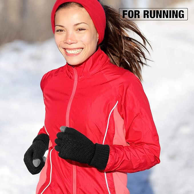 Geyoga 2 Pairs Women's Winter Touch Screen Gloves Soft Warm Fleece Lined Knit Elastic Cuff Winter Texting Gloves-BubblyBeeBaby