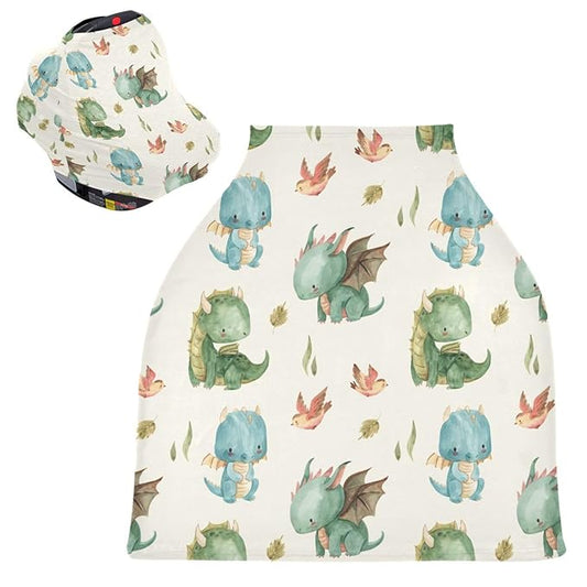 Kigai Cute Dragon Baby Car Seat Covers for Newborn, Breathable Nursing Cover for Breastfeeding Moms, Baby Stroller/Shopping Cart/Stretchy Carseat Cover for Boy & Girl-BubblyBeeBaby