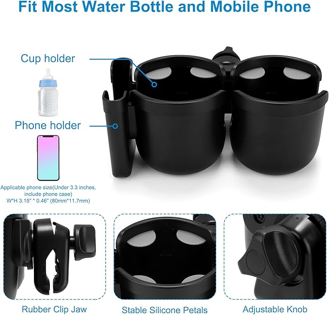 Accmor Stroller Cup Holder with Phone Holder, Bike Cup Holder, Universal Cup Holder for Uppababy Nuna Doona Strollers, 2-in-1 Cup Phone Holder for Stroller, Bike, Wheelchair, Walker, Scooter-BubblyBeeBaby