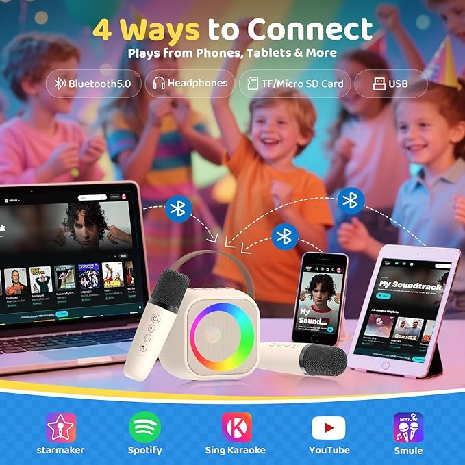 Karaoke Machine for Kids, Toys for 3-12 Years Old Girls Gifts, Kids Karaoke Microphone Machine Toy, Best Fun Christmas Birthday Gifts for 5 6 7 8 9 10 11 Years Teens Girl Boys Beige 2 Mic-BubblyBeeBaby
