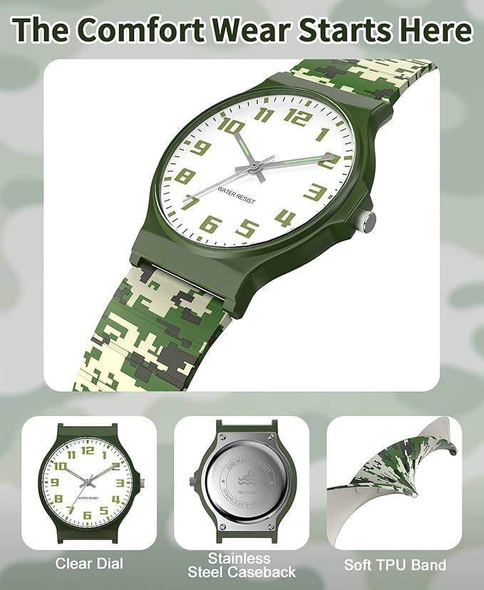 Kids Analog Watch Boys Girls, 30M Waterproof, Sports Watch for Boys, Easy to Read Children's Thin Dial Wrist Watches with Soft Band, for Ages 5-15 Kids Great Birthday Gifts Christmas Day-BubblyBeeBaby