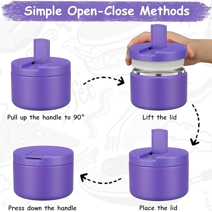 12oz Insulated Vacuum Food Jar with Buckle Lid Wide Mouth Soup Thermo for Hot Food Kids Leakproof Stainless Steel Lunch Container (Purple, 12OZ)-BubblyBeeBaby