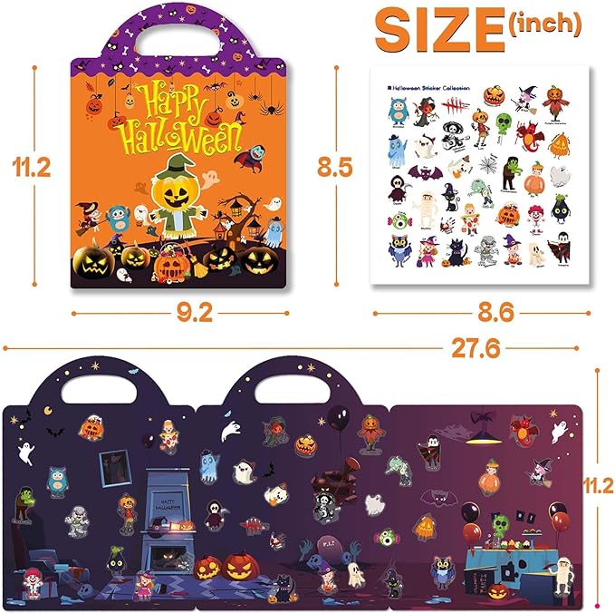 2 Set Halloween Reusable Sticker Books for Toddlers 3+, Halloween Stickers for Kids, Sticker Book for Toddlers 3+ Years, Halloweens Gifts for Kids Girls Boys-BubblyBeeBaby