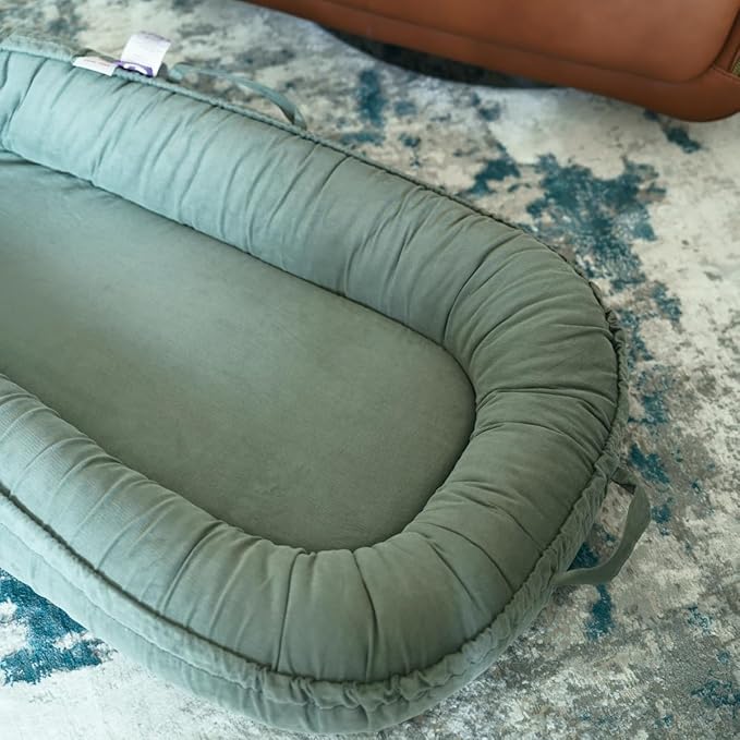 Infant Lounger, Baby Nest Cover for Baby Girls & Boys, Newborn Essentials for Baby 0-18+ Months, 100% Cotton Breathable (Sage Green, Corduroy)-BubblyBeeBaby