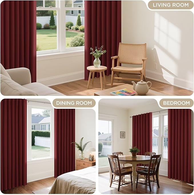 Joydeco Blackout Curtains 84 Inch Long for Bedroom, Thermal Insulated Black Out Curtains 2 Panels Set, Room Darkening Drapes for Living Room Window (W52 x L84 Inch, Burgundy Red)-BubblyBeeBaby