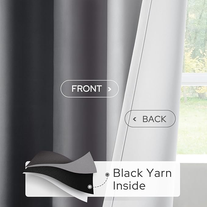 HOMEIDEAS Gray Grey Ombre Blackout Curtains, 52 X 96 Inch Length Gradient Color Room Darkening Curtains with Grommet Thermal Insulated Window Drapes for Living Room, Bedroom, 2 Panels-BubblyBeeBaby