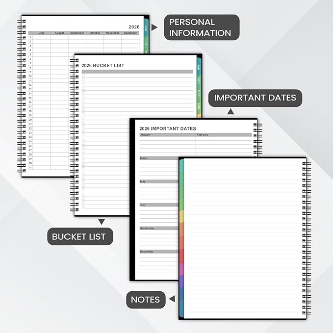 2026 Monthly Planner - 2026 Planner/Calendar, JAN 2026 - DEC 2026, Monthly Planners with Colorful Tabs, Planners for Daily Organizing - Waterproof Cover (8" x10", Notes Pages, Black)-BubblyBeeBaby