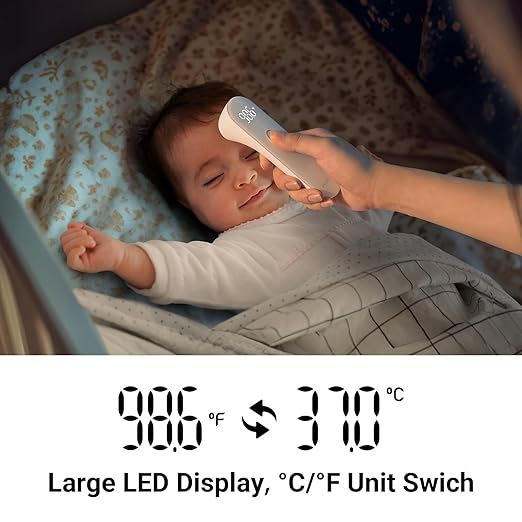 iHealth No-Touch Forehead Thermometer for Adults, Kids, Babies - 1s Fast Accurate, 3 Ultra-Sensitive Sensors, Quiet Vibration Feedback, Digital Large LED Digits, Easy to Use for Home & Nurses, PT3-BubblyBeeBaby