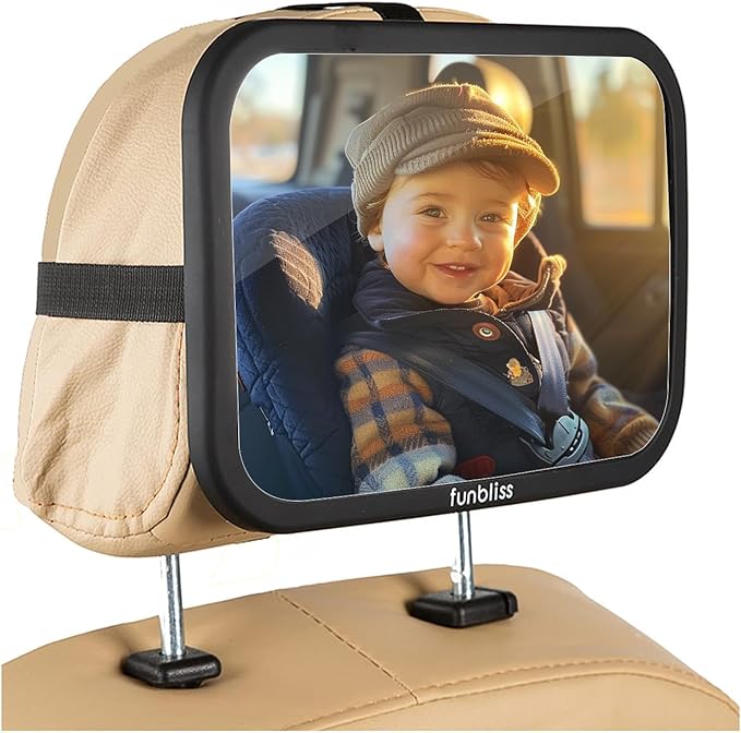 Baby Car Mirror Most Stable Backseat Mirror with Premium Matte Finish,Ultra High Definition PMMA Material, Secure and Shatterproof,Black-BubblyBeeBaby