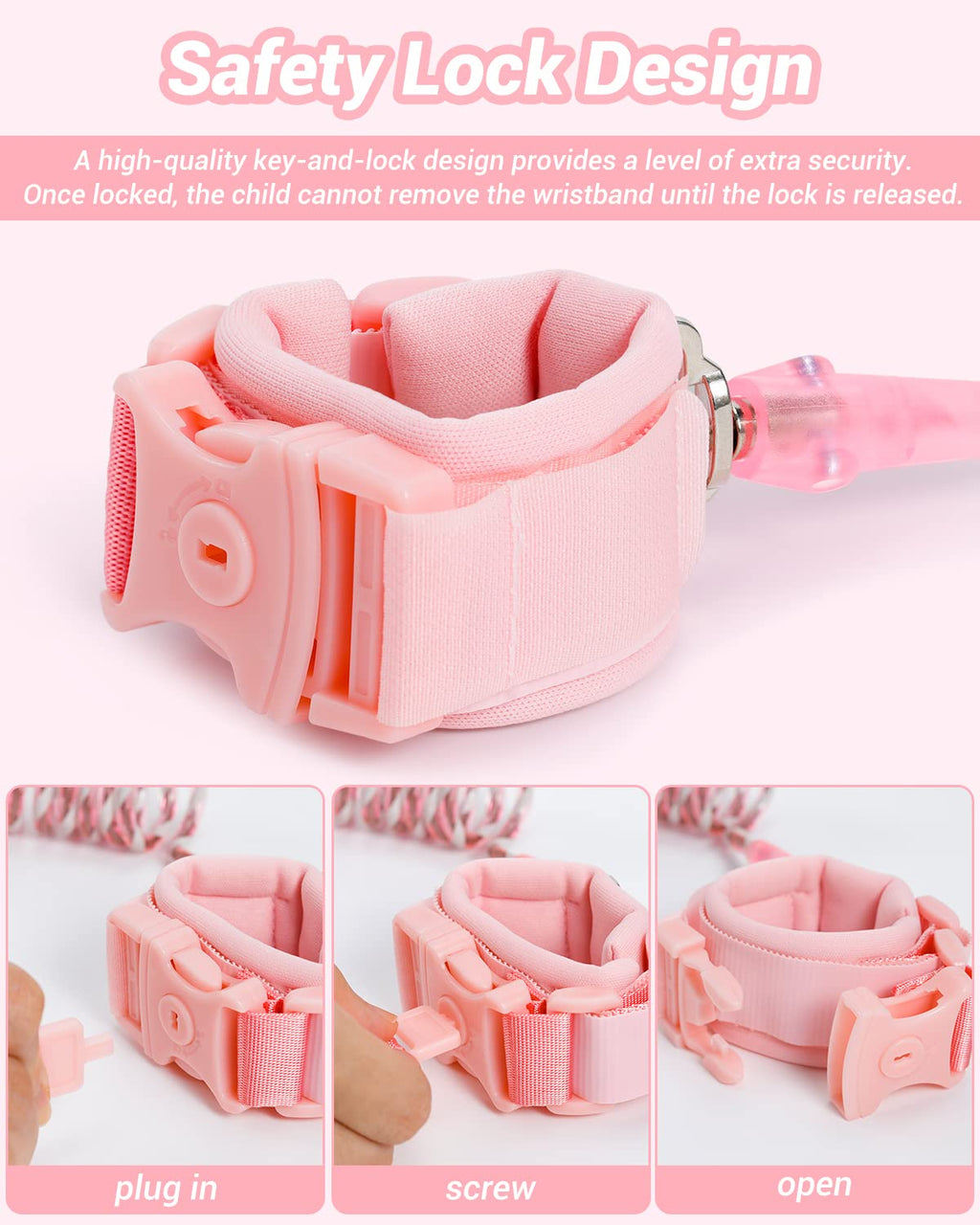 Anti Lost Wrist Link, Dr.meter 2 Pack Toddler Safety Leash with Key Lock, Reflective Child Walking Harness - Dual 8.2ft Length Pink & Blue Parent Kids Leash for Outdoor Activity Travel Gear