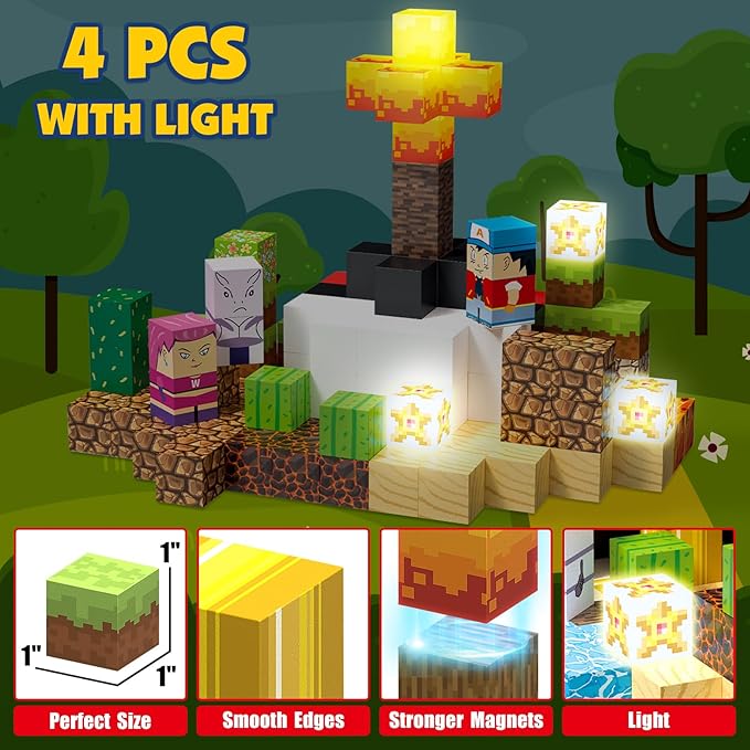 200PCS Magnetic Blocks Building Toys Set, Light Up Build 3D Magnetic Building Blocks for Kids Boys Girls Ages 3+, Magnet Cubes STEM Sensory Christmas Birthday Gift Construction Toys-BubblyBeeBaby