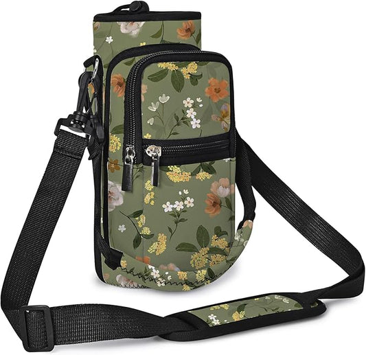 25/32/40/64oz Water Bottle Bag Holder Carrier-Insulated Crossbody Sling Case Sleeve with Strap & Pockets for Men Women Gym Cycling Travel Walking Hiking Camping-BubblyBeeBaby