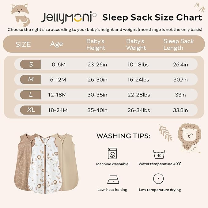 JELLYMONI Baby Sleep Sack 18-24 Months 0.5 Tog Wearable Blanket for Baby, 100% Cotton 3 Pack Infant Toddler Sleeping Sack Lightweight Soft 2-Way Zipper Sleepsack-BubblyBeeBaby