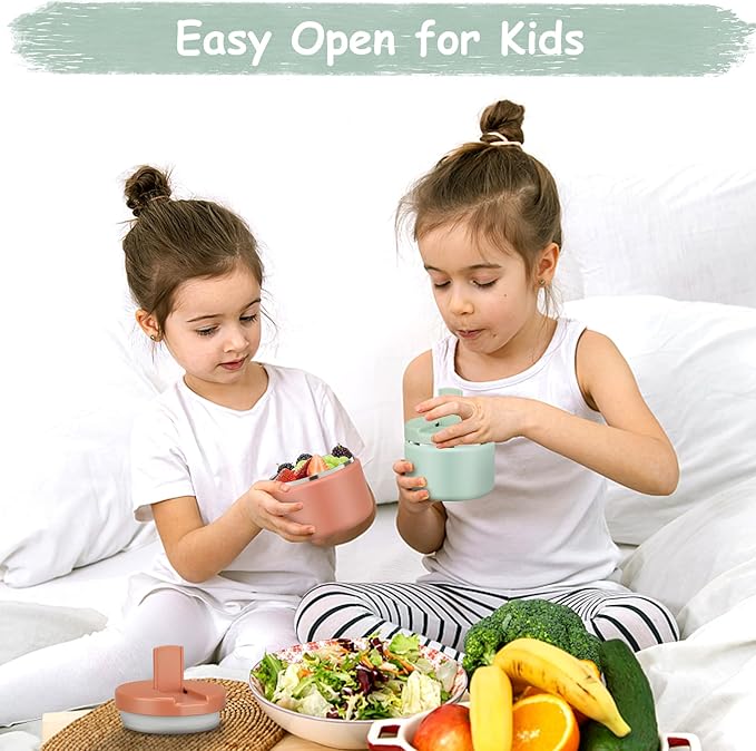 12oz Insulated Vacuum Food Jar with Buckle Lid Wide Mouth Soup Thermo for Hot Food Kids Leakproof Stainless Steel Lunch Container (Mint, 12OZ)-BubblyBeeBaby