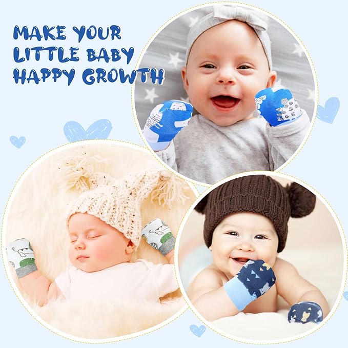 6 Pairs Newborn Baby Mittens No Scratch Gloves Infant Toddler Anti Scratch Essentials Unisex Cotton for 3-9 Months Girls Boys (Gray Series, Cool)-BubblyBeeBaby