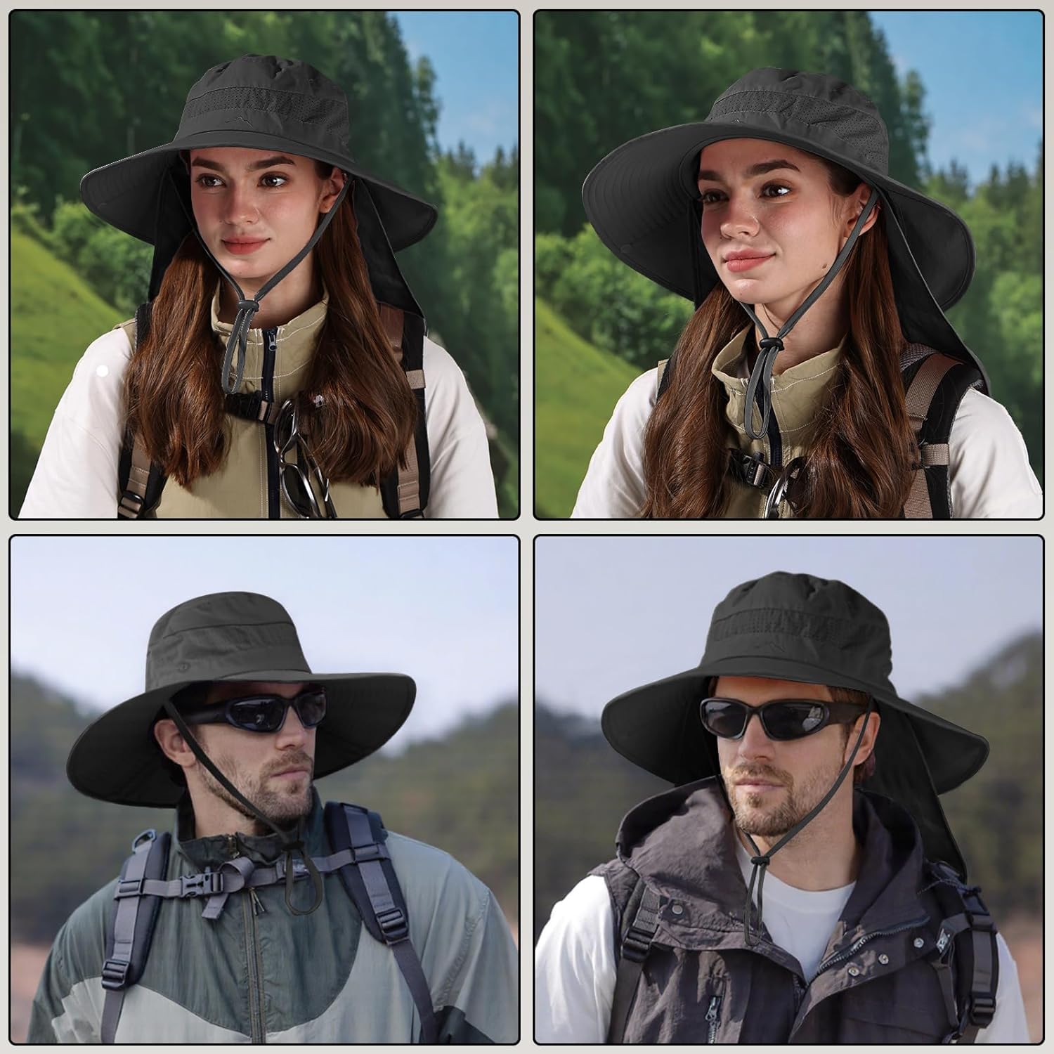 Sun Hats for Men Women, UPF50+ Protection Safari Hat,Wide Brim Fishing Hat with Neck Flap,Bucket Hats for Beach Hiking