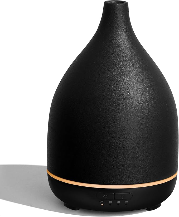 InnoGear Oil Diffuser, 300ML Ceramic Diffuser for Essential Oils Handcrafted Aromatherapy Diffuser Ultrasonic Cool Mist Humidifier with 4 Timers Waterless Auto Off for Room Office, Black-BubblyBeeBaby
