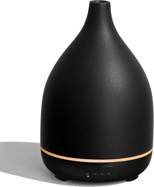 InnoGear Oil Diffuser, 300ML Ceramic Diffuser for Essential Oils Handcrafted Aromatherapy Diffuser Ultrasonic Cool Mist Humidifier with 4 Timers Waterless Auto Off for Room Office, Black-BubblyBeeBaby