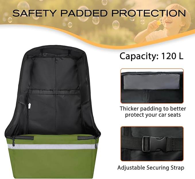Car Seat Travel Bag for Airplane,Infant Seat Travel Bag with Shoulder Strap,Padded Car Seats Backpack with Reflective Stripes,Large Carseat Carrier Bag Travel Car Seat Cover,Green-BubblyBeeBaby