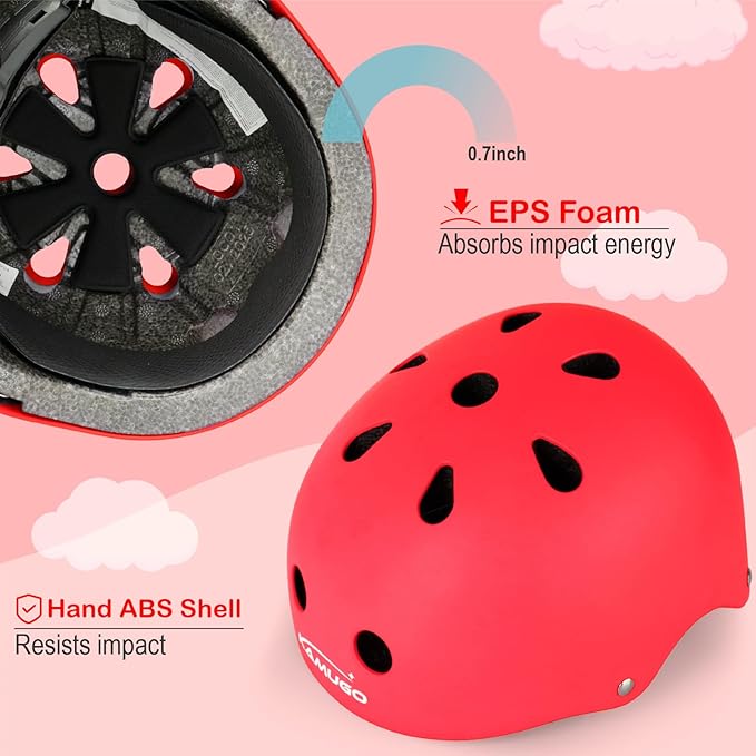 KAMUGO Kids Bike Helmet, Toddler Helmet for Ages 2-8 Boys Girls with Sports Protective Gear Set Knee Elbow Wrist Pads for Skateboard Cycling Scooter Rollerblading-BubblyBeeBaby