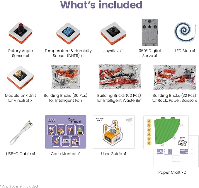 Inventor Kit for VinciBot Coding Robot, Electronic STEM Kit with programmable Module to Learn Programmable Electronic Projects for School Classroom Kids Ages 8+-BubblyBeeBaby