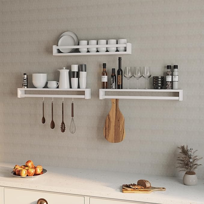 Heimlove Nursery Floating Shelves, White Nursery Book Shelves for Wall, 32 inch Wall Bookshelf for Kids Solid Wood Wall Mounted Shelves for Books,Toys and Decor Storage, Set of 3-BubblyBeeBaby