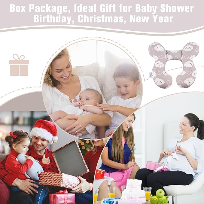 vocheer Baby Travel Pillow(Upgraded), Head and Neck Support Pillow for Pushchair, Car Seat,Stroller, Bouncer, Cotton(Grey Cloud-BubblyBeeBaby