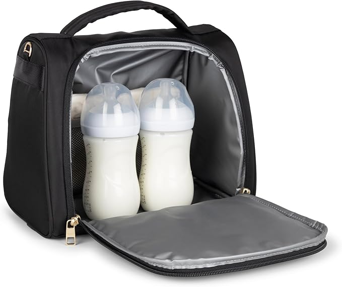 JuJuBe New Insulated Bottle Bag, Breastmilk Storage Bag for Baby Bottles, Travel Insulated Waterproof Lunch Bag or Cooler Bag for Nursing, Milk, Food, Baby Formula, Snacks, Black, Mothers Day Gift-BubblyBeeBaby