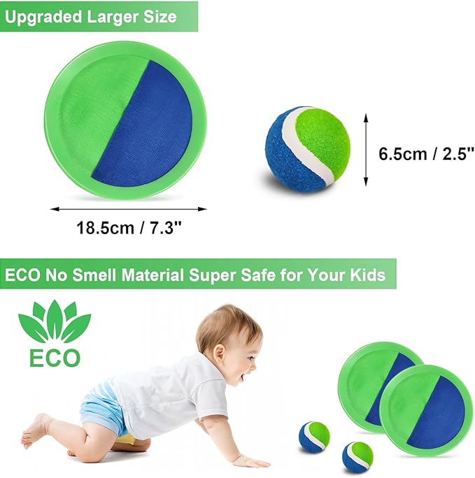 Jalunth Ball Catch Set Game Toss Paddle - Beach Toys Back Yard Outdoor Pool Games Backyard Target Throw Sticky Mitts Set Age 3 4 5 6 7 8 9 10 11 12 Years Old Boys Girls Kids Easter Gifts Pink 2 Pack-BubblyBeeBaby