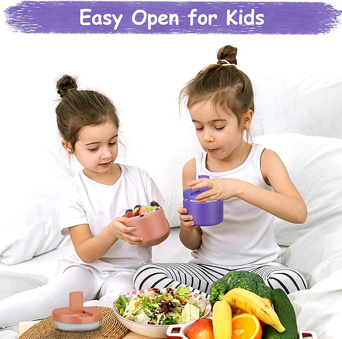 12oz Insulated Vacuum Food Jar with Buckle Lid Wide Mouth Soup Thermo for Hot Food Kids Leakproof Stainless Steel Lunch Container (Purple, 12OZ)-BubblyBeeBaby