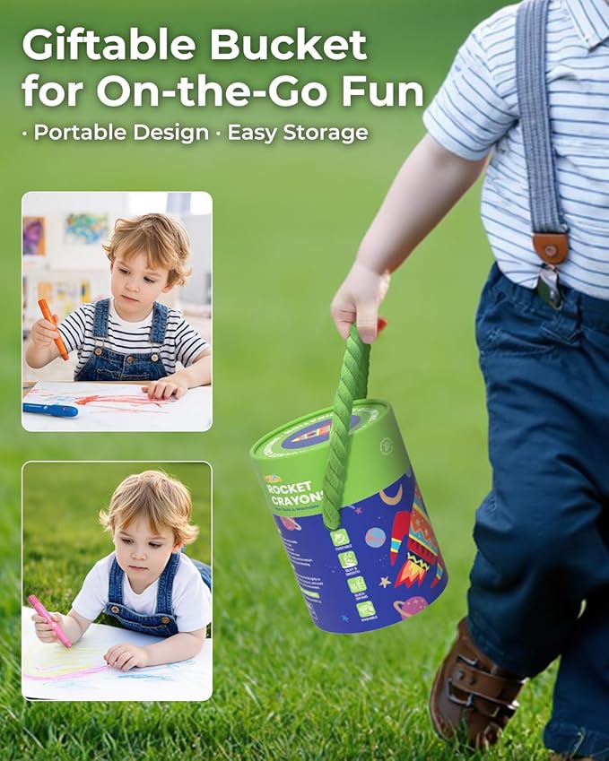 24 Colors Twist Crayons for Toddlers 1-3, Non-Toxic Washable Crayons for Ages 4-8 with Storage Bucket, Ultra-Silky and Easy to Hold Art Supplies, Ideal Coloring Gift for Boys and Girls-BubblyBeeBaby