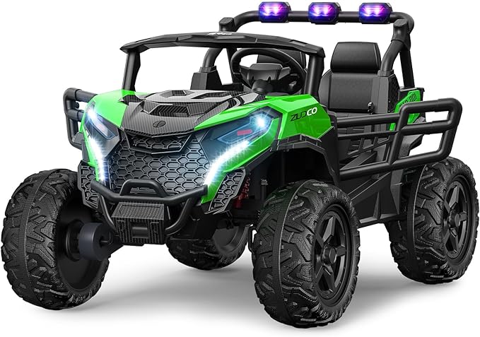 24V 2 Seater Ride on Car Truck, 4x200W, EVA Tires, Remote Control, 4WD/2WD, Rainbow Lights, Shock Absorbers, Bluetooth, Ride On UTV Toy for Kids Ages 3-8, Green-BubblyBeeBaby
