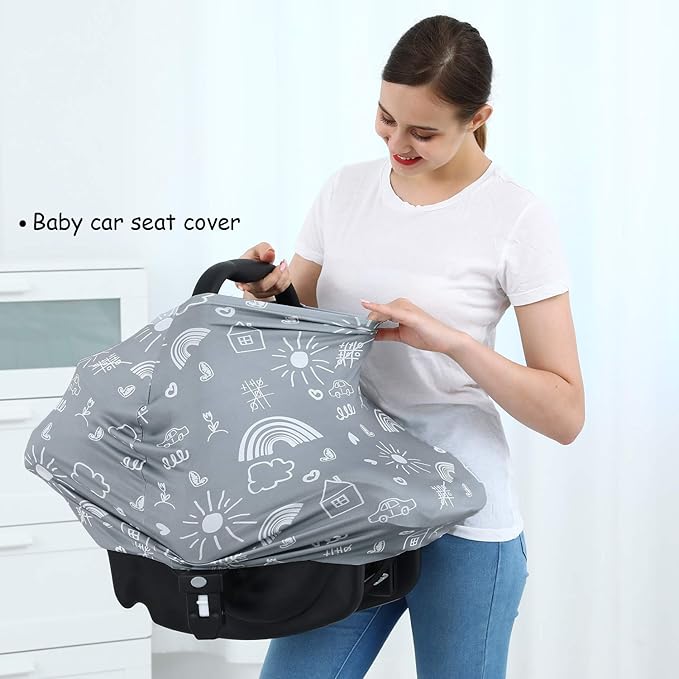 Carseat Canopy Breastfeeding Cover - Multi Use Infant Stroller Cover, Car Seat Covers for Babies, Baby Shower Gifts for Boys and Girls (Creativity)-BubblyBeeBaby