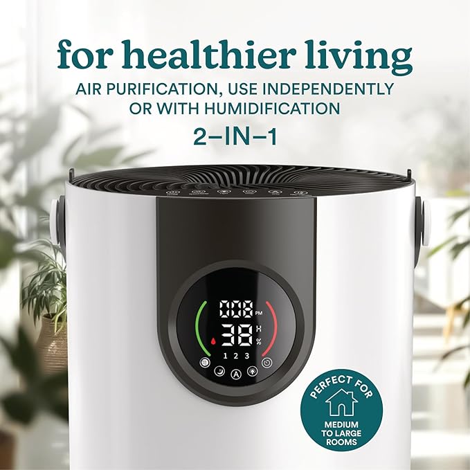 Homedics 2-in-1 Cool Mist Humidifier & Air Purifier – Humidifies & Purifies Air, Digital Air Quality Sensor, Auto Mode, Stylish Tower Design, Ideal for Medium-Large Rooms-BubblyBeeBaby