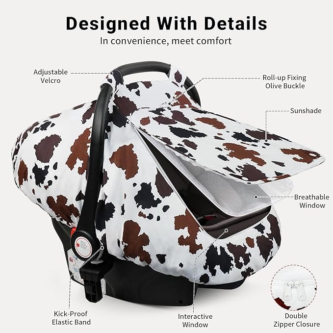 Elstey Car Seat Cover Baby, Minky Dot Carseat Covers Baby Girls, Lightweight Infant Car Seat Cover Canopy with 2 Layers Breathable Mesh Windows, Stroller Carrier for Babies Newborn Essentials-BubblyBeeBaby