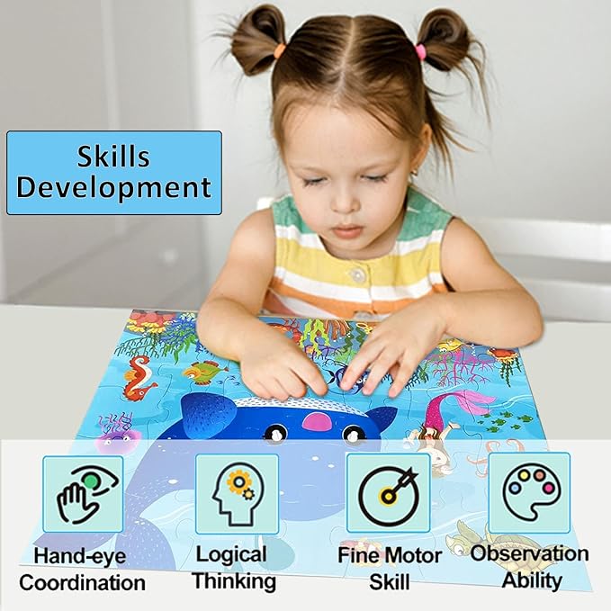 Jumbo Floor Puzzle for Kids, Large Jigsaw Puzzles 35 Piece for Kids Ages 3-5,Preschool Learning & Education Toys, Gifts for 4-8 Year Old Boys and Girls (Marine Animals)-BubblyBeeBaby