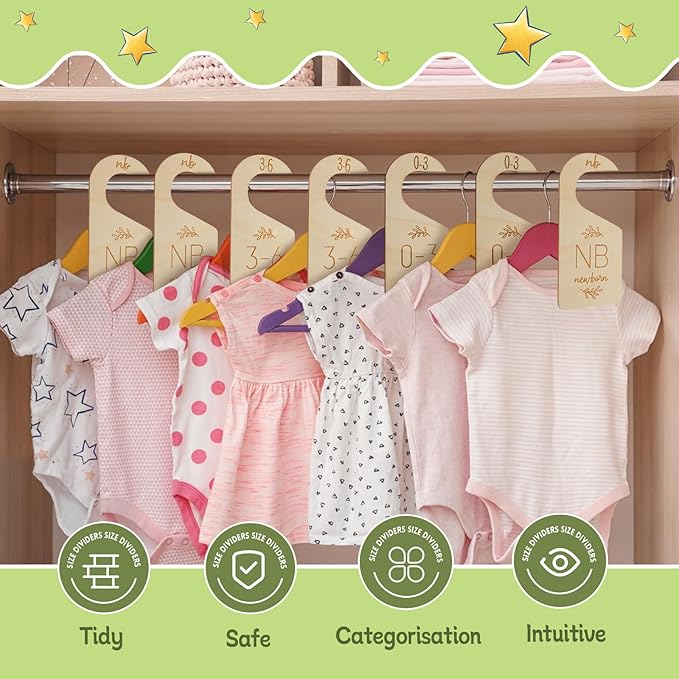 16Pcs Baby Closet Dividers Cute Baby Clothes Organizer Double Face Baby Closet Organizer for Clothes Organizer Wooden Baby Closet Dividers for Infant to Toddler-BubblyBeeBaby