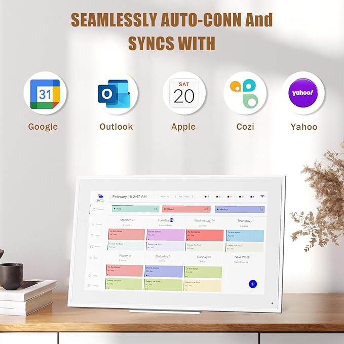 15.6-inch Wall Digital Calendar,2025 Smart WiFi Calendar & Chore Chart,Full HD Touchscreen Interactive Display for Family Schedules-Wall/Desk Mountable Planner,Meeting Reminders & Deadline Tracking-BubblyBeeBaby