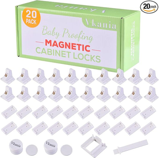 20 Pack Vkania Magnetic Cabinet Locks Baby Proofing - Baby Safety Latches for Drawers and Cabinets -Easy Installation No Drilling-BubblyBeeBaby