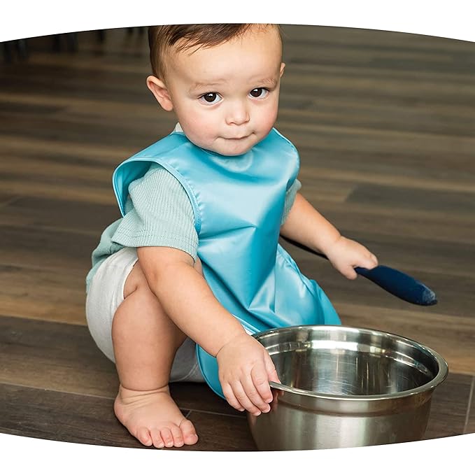 Tiny Twinkle Mess Proof Apron Bibs - 2 Pack Waterproof & Lightweight Baby Bibs for Led Weaning | 100% Recycled Polyester, Easy Clean & Machine Washable (Slate Olive,Small 6-24 Months)-BubblyBeeBaby