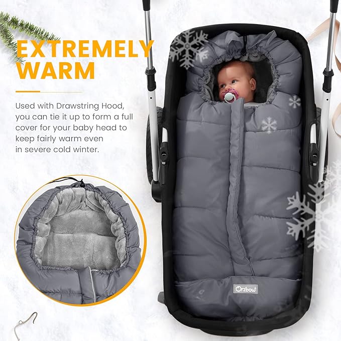 Orzbow Warm Bunting Bag Universal,Stroller Sleeping Bag Cold Weather,Waterproof Toddler Footmuff (Grey, Large)-BubblyBeeBaby