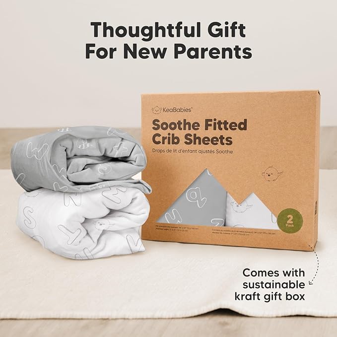 KeaBabies 2-Pack Organic Crib Sheets for Boys, Girls - 52x28 Fitted Crib Mattress Sheet Neutral, Breathable Jersey Cotton Cover for Baby Bed, Toddler Mattress, Soft & Cute Prints (ABC Land Cloud)-BubblyBeeBaby