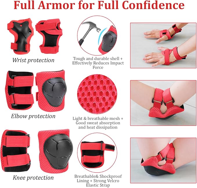 KAMUGO Kids Adjustable Helmet, with Sports Protective Gear Set Knee Elbow Wrist Pads for Toddler Age 2-8 Boys Girls, Bike Skateboard Hoverboard Scooter Rollerblading Helmet Set-BubblyBeeBaby