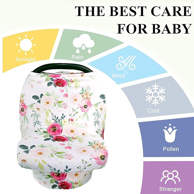 Stretchy Baby Car Seat Cover for Baby Boys and Girls, Multiuse - Nursing Breastfeeding Covers, Shopping Cart/High Chair/Stroller Covers, Infinity Scarf, Car Seat Canopies-BubblyBeeBaby