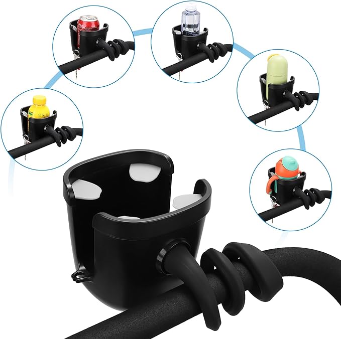 Accmor Stroller Cup Holder, Universal Cup Holder with Silicone Gooseneck Arm, Bike Cup Holder, 360° Rotatable Large Caliber Drinks Holder for Stroller, Bike, Wheelchair, Walker-BubblyBeeBaby