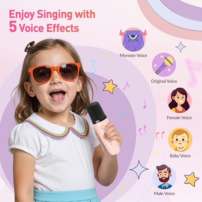 Karaoke Machine for Kids Adults, Mini Portable Bluetooth Karaoke Speaker with 2 Wireless Microphone and Lights, Christmas Birthday Gifts for Girls Ages 4, 5, 6, 7, 8, 9, 10, 12+ Family Home Party-BubblyBeeBaby